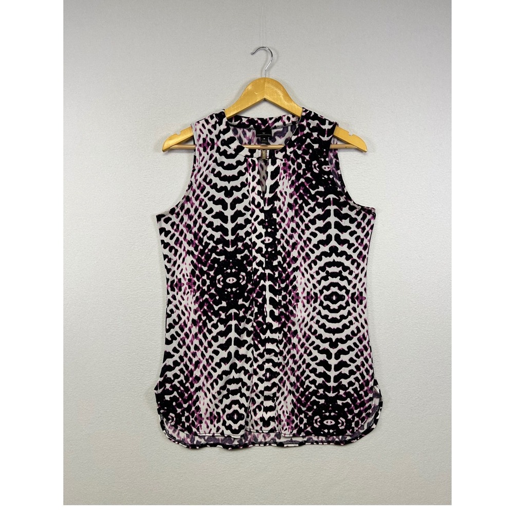 Animal‎ Print Worthington Womens Medium Purple Sleeveless Split Neck Blouse Top